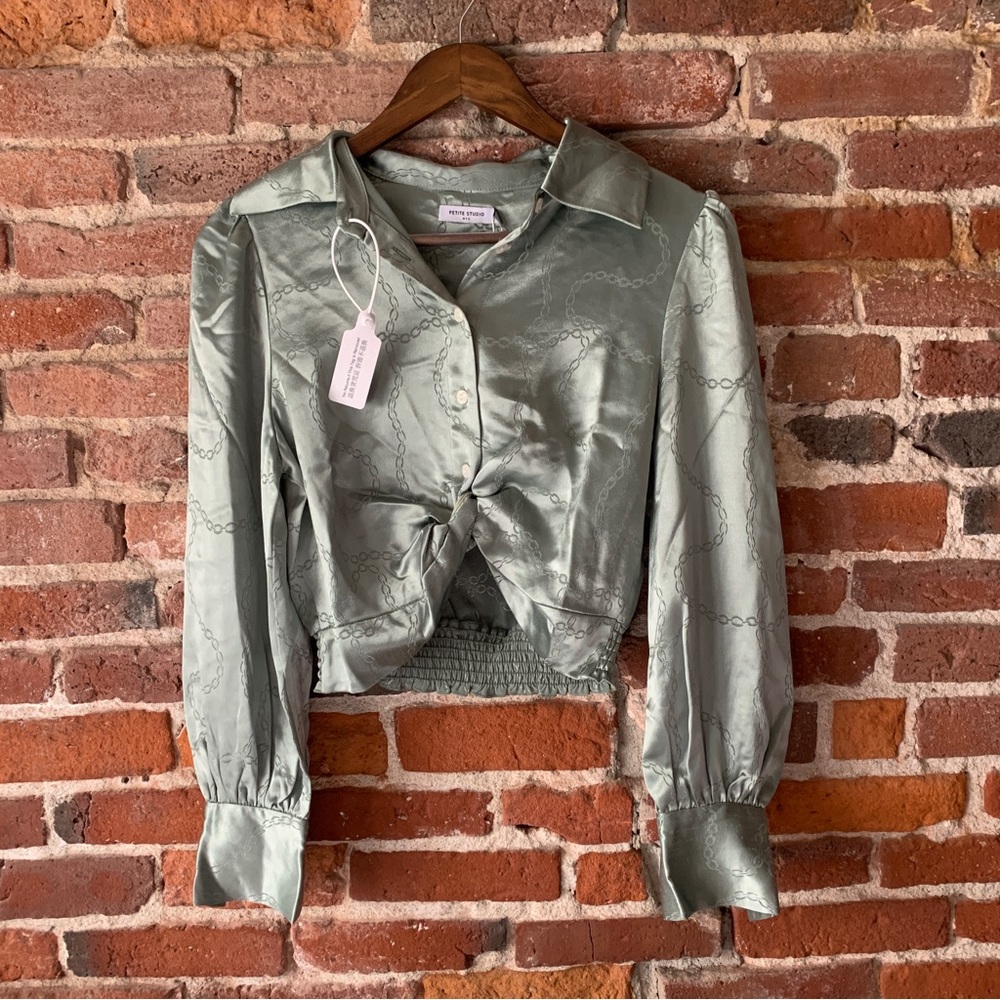 NWT petite studio sage green blouse